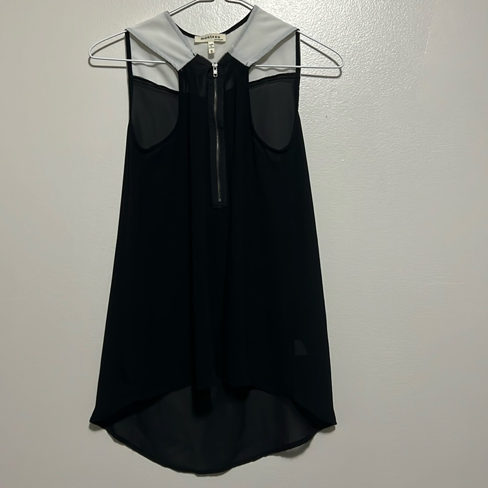 Monteau Size Small Women’s Black & White Sheer Blouse Sleeveless